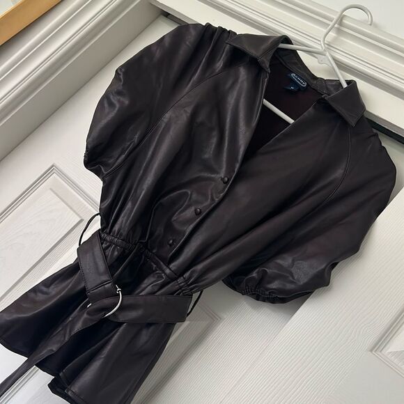 Scoop Faux Leather Peplum Top - Picture 1 of 3
